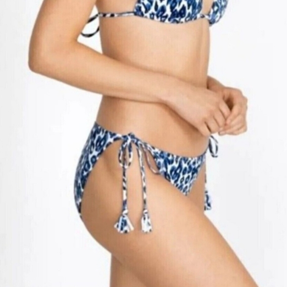 Calme By Johnny Was Blue Tiger String Bikini Swimsut Bottom Sizs S New - Picture 2 of 16